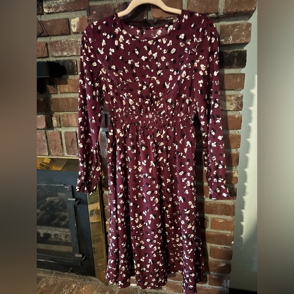 Dresses & Skirts - Women's Long Sleeve Burgundy Floral Midi Dress Size Small